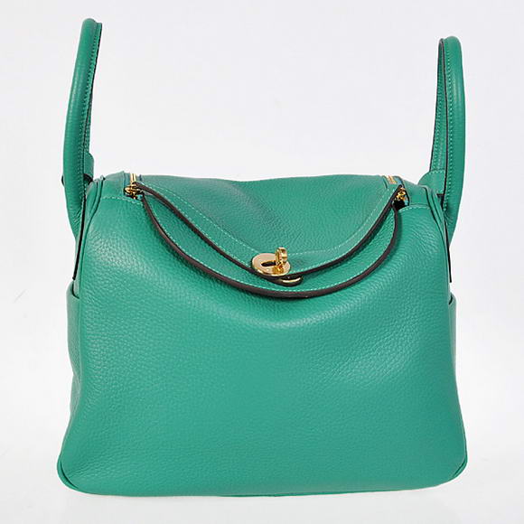 Hermes Lindy 30CM Havanne Handbags 1057 Green Leather Golden Hardware