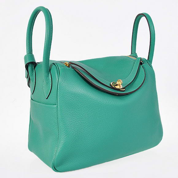 Hermes Lindy 30CM Havanne Handbags 1057 Green Leather Golden Hardware