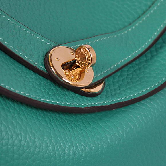 Hermes Lindy 30CM Havanne Handbags 1057 Green Leather Golden Hardware