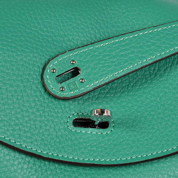 Hermes Lindy 30CM Havanne Handbags 1057 Green Leather Silver Hardware