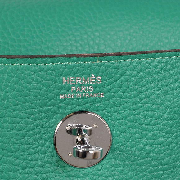 Hermes Lindy 30CM Havanne Handbags 1057 Green Leather Silver Hardware