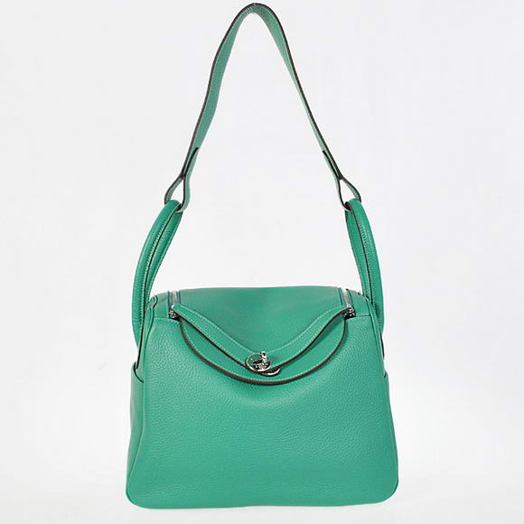 Hermes Lindy 30CM Havanne Handbags 1057 Green Leather Silver Hardware