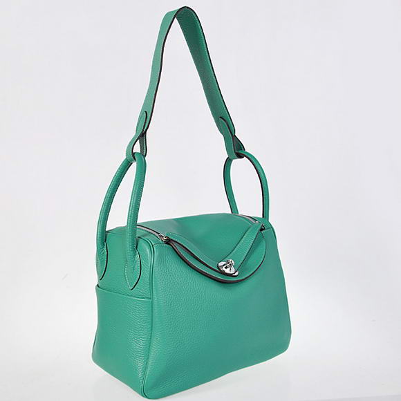 Hermes Lindy 30CM Havanne Handbags 1057 Green Leather Silver Hardware