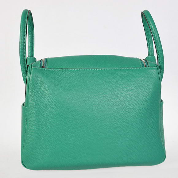 Hermes Lindy 30CM Havanne Handbags 1057 Green Leather Silver Hardware