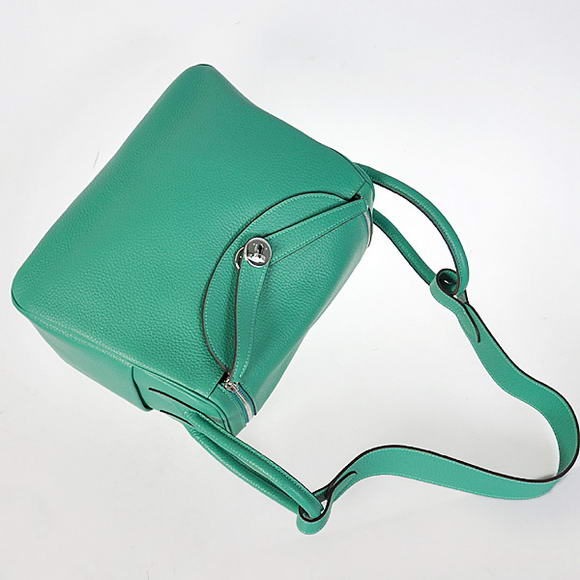 Hermes Lindy 30CM Havanne Handbags 1057 Green Leather Silver Hardware