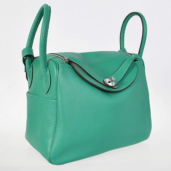 Hermes Lindy 30CM Havanne Handbags 1057 Green Leather Silver Hardware