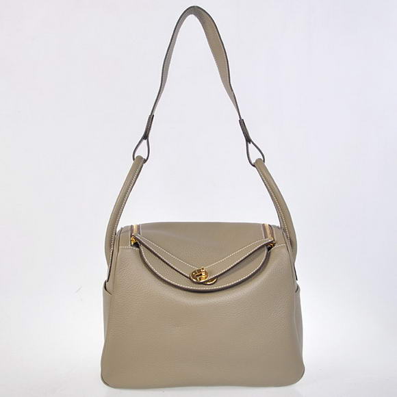 Hermes Lindy 30CM Havanne Handbags 1057 Grey Leather Golden Hardware