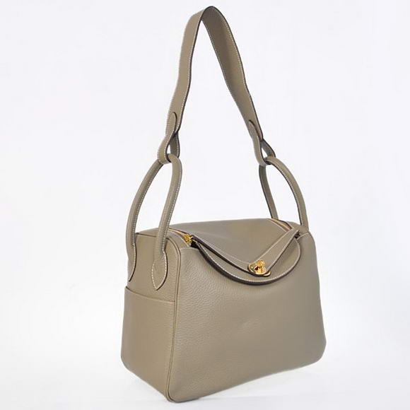 Hermes Lindy 30CM Havanne Handbags 1057 Grey Leather Golden Hardware