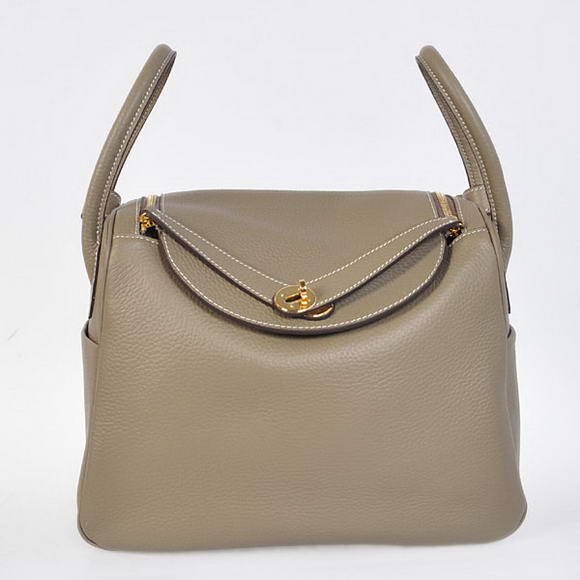 Hermes Lindy 30CM Havanne Handbags 1057 Grey Leather Golden Hardware