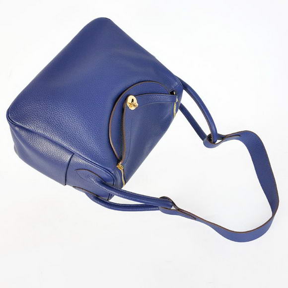 Hermes Lindy 30CM Havanne Handbags 1057 Dark Blue Leather Golden Hardware