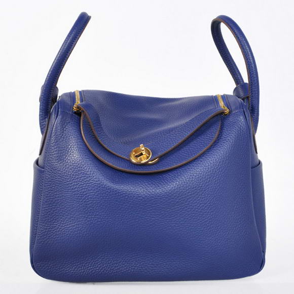 Hermes Lindy 30CM Havanne Handbags 1057 Dark Blue Leather Golden Hardware