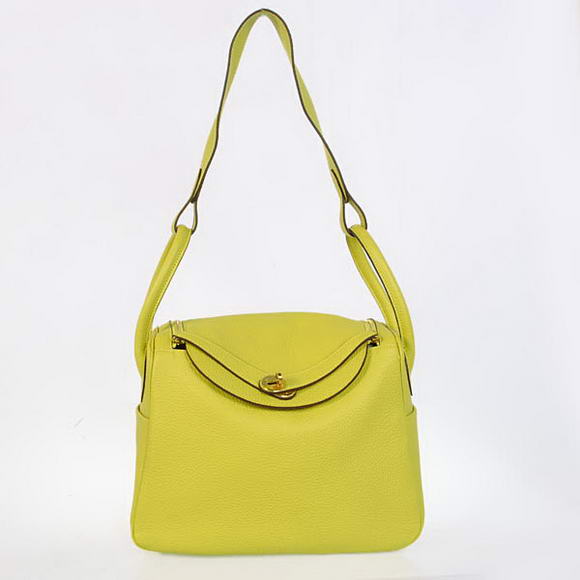 Hermes Lindy 30CM Havanne Handbags 1057 Lemon Leather Golden Hardware