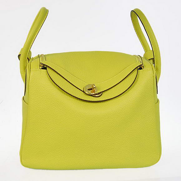 Hermes Lindy 30CM Havanne Handbags 1057 Lemon Leather Golden Hardware