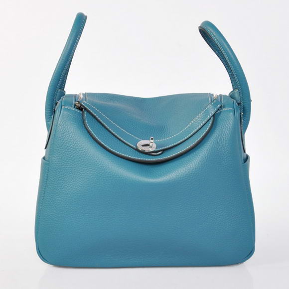 Hermes Lindy 30CM Havanne Handbags 1057 Mid Blue Leather Silver Hardware