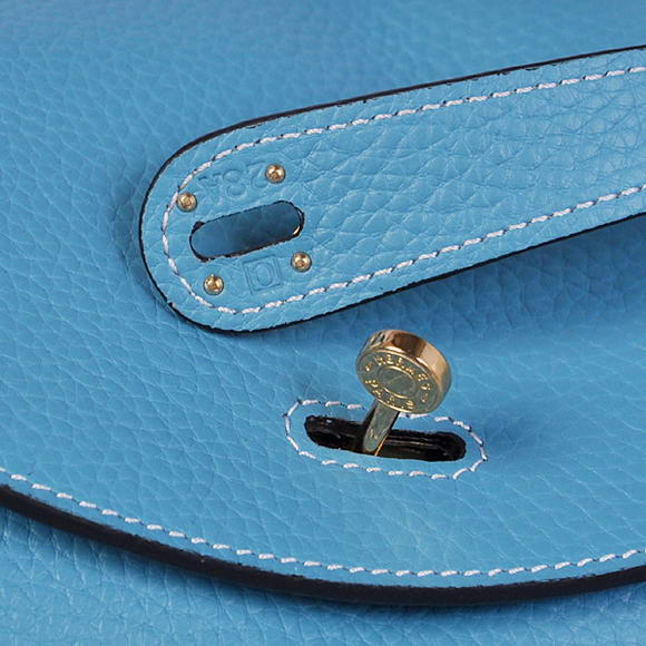 Hermes Lindy 30CM Havanne Handbags 1057 Light Blue Leather Golden Hardware