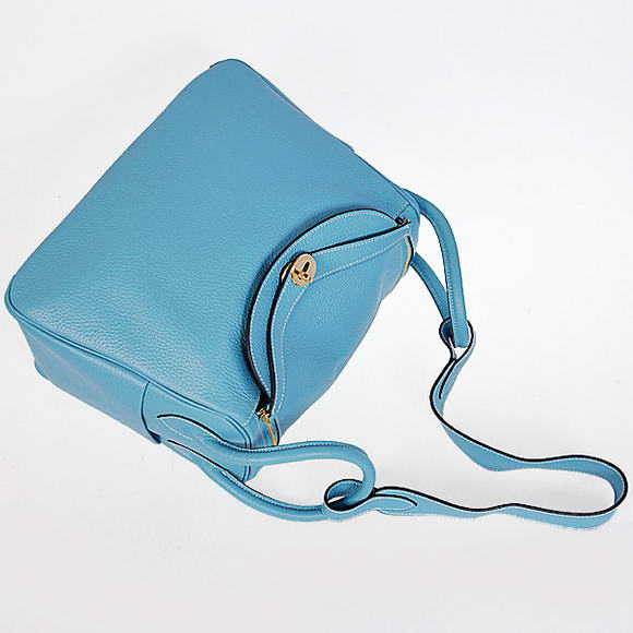 Hermes Lindy 30CM Havanne Handbags 1057 Light Blue Leather Golden Hardware