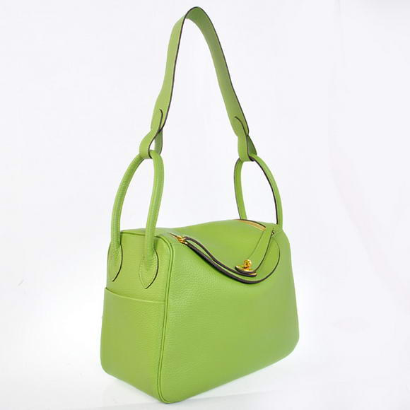 Hermes Lindy 30CM Havanne Handbags 1057 Light Green Leather Golden Hardware