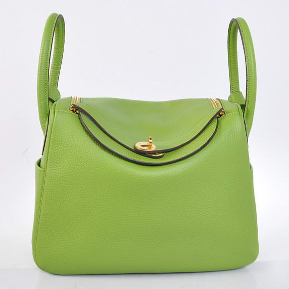 Hermes Lindy 30CM Havanne Handbags 1057 Light Green Leather Golden Hardware