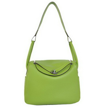 Hermes Lindy 30CM Havanne Handbags 1057 Light Green Leather Silver Hardware