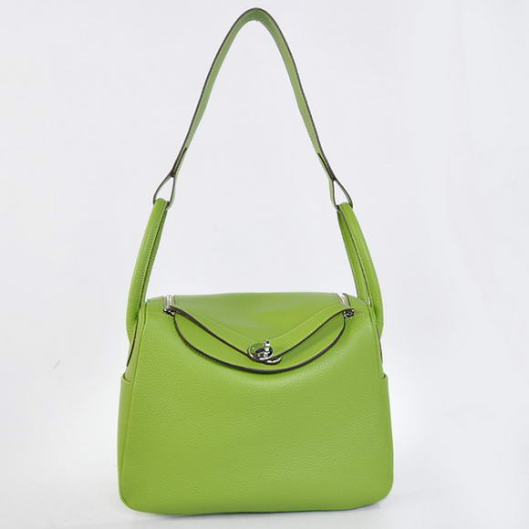 Hermes Lindy 30CM Havanne Handbags 1057 Light Green Leather Silver Hardware