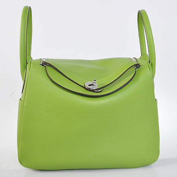 Hermes Lindy 30CM Havanne Handbags 1057 Light Green Leather Silver Hardware