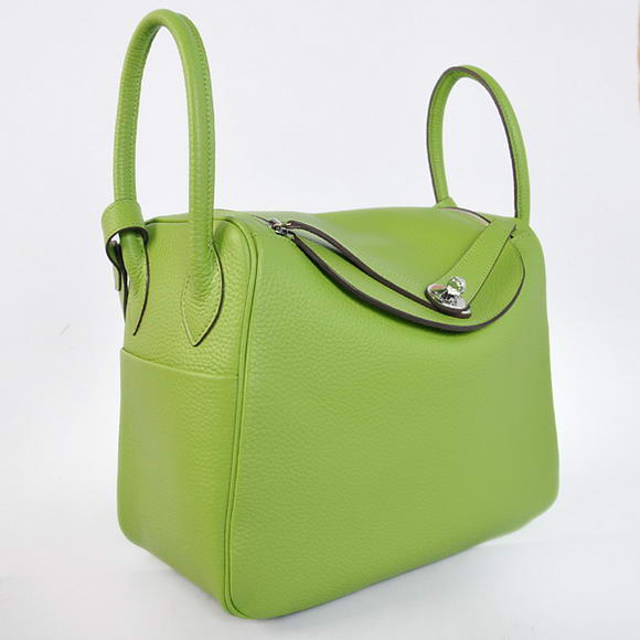 Hermes Lindy 30CM Havanne Handbags 1057 Light Green Leather Silver Hardware