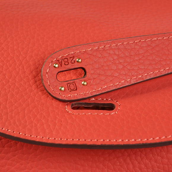 Hermes Lindy 30CM Havanne Handbags 1057 Light Red Leather Golden Hardware