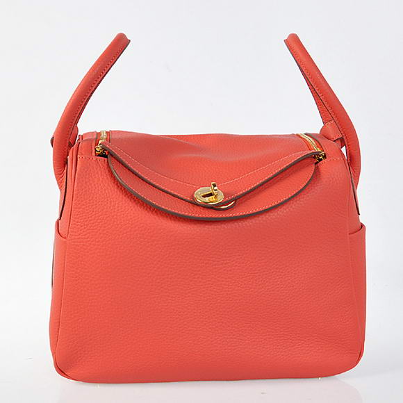 Hermes Lindy 30CM Havanne Handbags 1057 Light Red Leather Golden Hardware