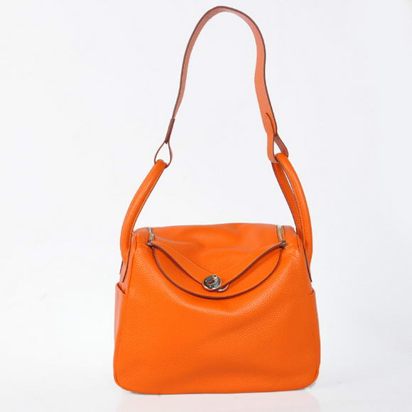 Hermes Lindy 30CM Havanne Handbags 1057 Orange Leather Silver Hardware