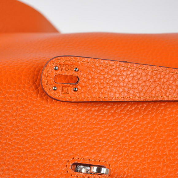 Hermes Lindy 30CM Havanne Handbags 1057 Orange Leather Silver Hardware