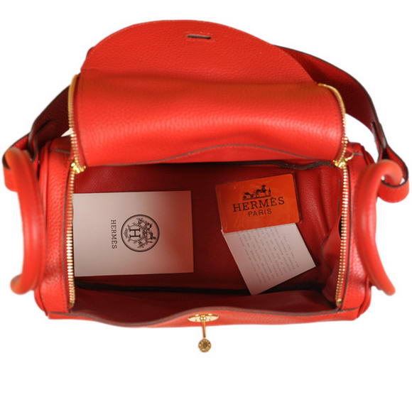 Hermes Lindy 30CM Havanne Handbags 1057 Red Leather Golden Hardware