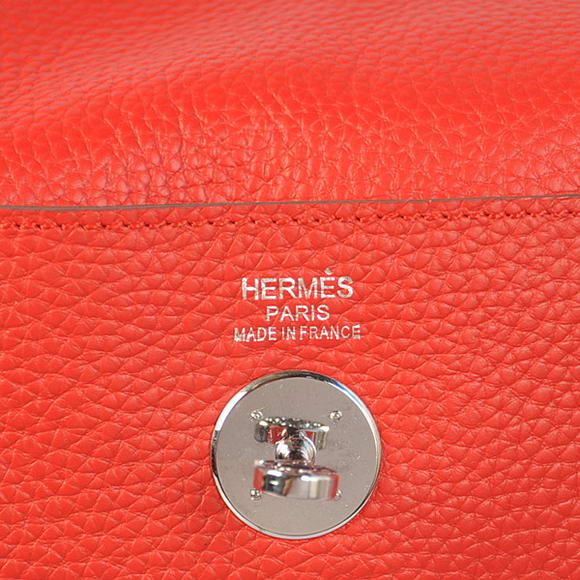 Hermes Lindy 30CM Havanne Handbags 1057 Red Leather Silver Hardware