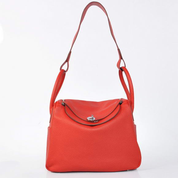 Hermes Lindy 30CM Havanne Handbags 1057 Red Leather Silver Hardware