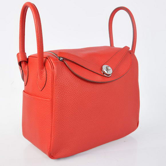 Hermes Lindy 30CM Havanne Handbags 1057 Red Leather Silver Hardware