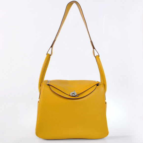 Hermes Lindy 30CM Havanne Handbags 1057 Yellow Leather Silver Hardware