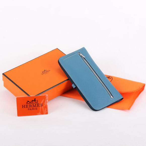 Hermes Dogon Togo Leather Wallet Travel Case A808 Blue