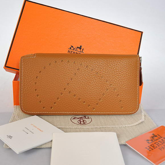 Hermes Evelyn Long Wallet Zip Purse A808 Camel