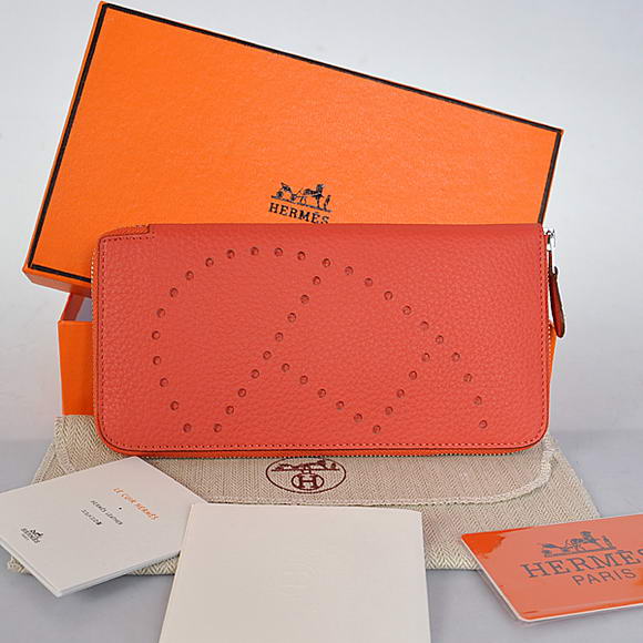 Hermes Evelyn Long Wallet Zip Purse A808 Light Red