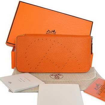 Hermes Evelyn Long Wallet Zip Purse A808 Orange