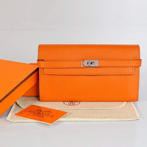 Hermes Kelly Wallet Togo Leather Bi-Fold Purse A708 Orange