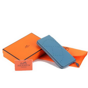 Hermes Togo Leather Perforated Zippy Wallet 9032 Blue