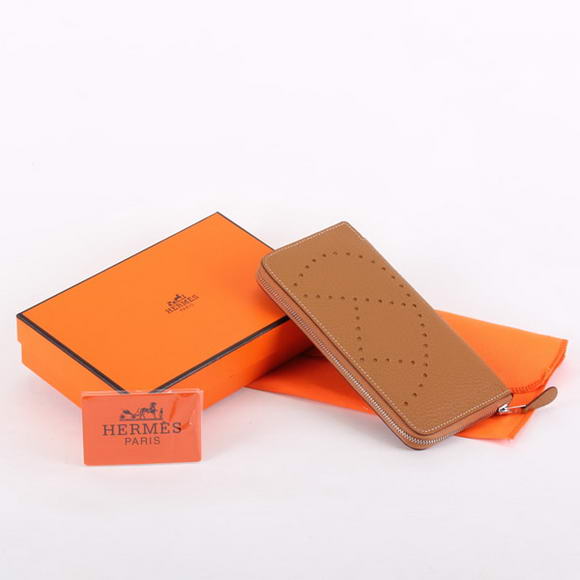 Hermes Togo Leather Perforated Zippy Wallet 9032 Coffee