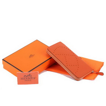 Hermes Togo Leather Perforated Zippy Wallet 9032 Orange