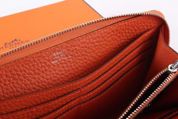 Hermes Togo Leather Perforated Zippy Wallet 9032 Orange