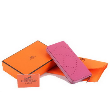 Hermes Togo Leather Perforated Zippy Wallet 9032 Roseo