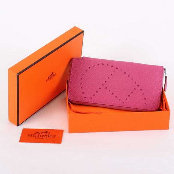 Hermes Togo Leather Perforated Zippy Wallet 9032 Roseo