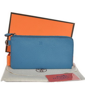 Hermes Zipper Cards Wallet Togo Leather A908 Blue