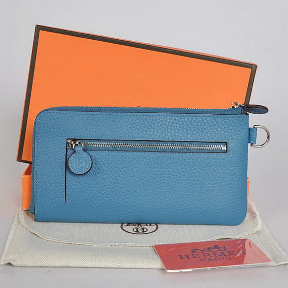 Hermes Zipper Cards Wallet Togo Leather A908 Blue