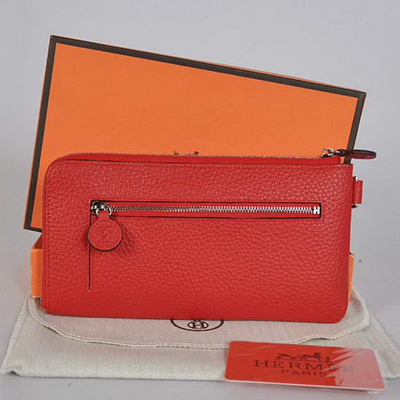 Hermes Zipper Cards Wallet Togo Leather A908 Red