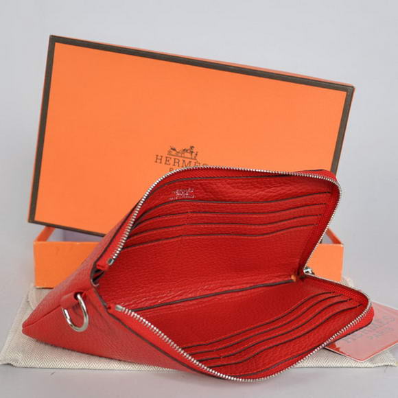 Hermes Zipper Cards Wallet Togo Leather A908 Red